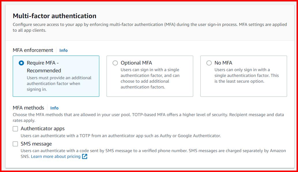 Picture showing the section of the screen for enabling MFA